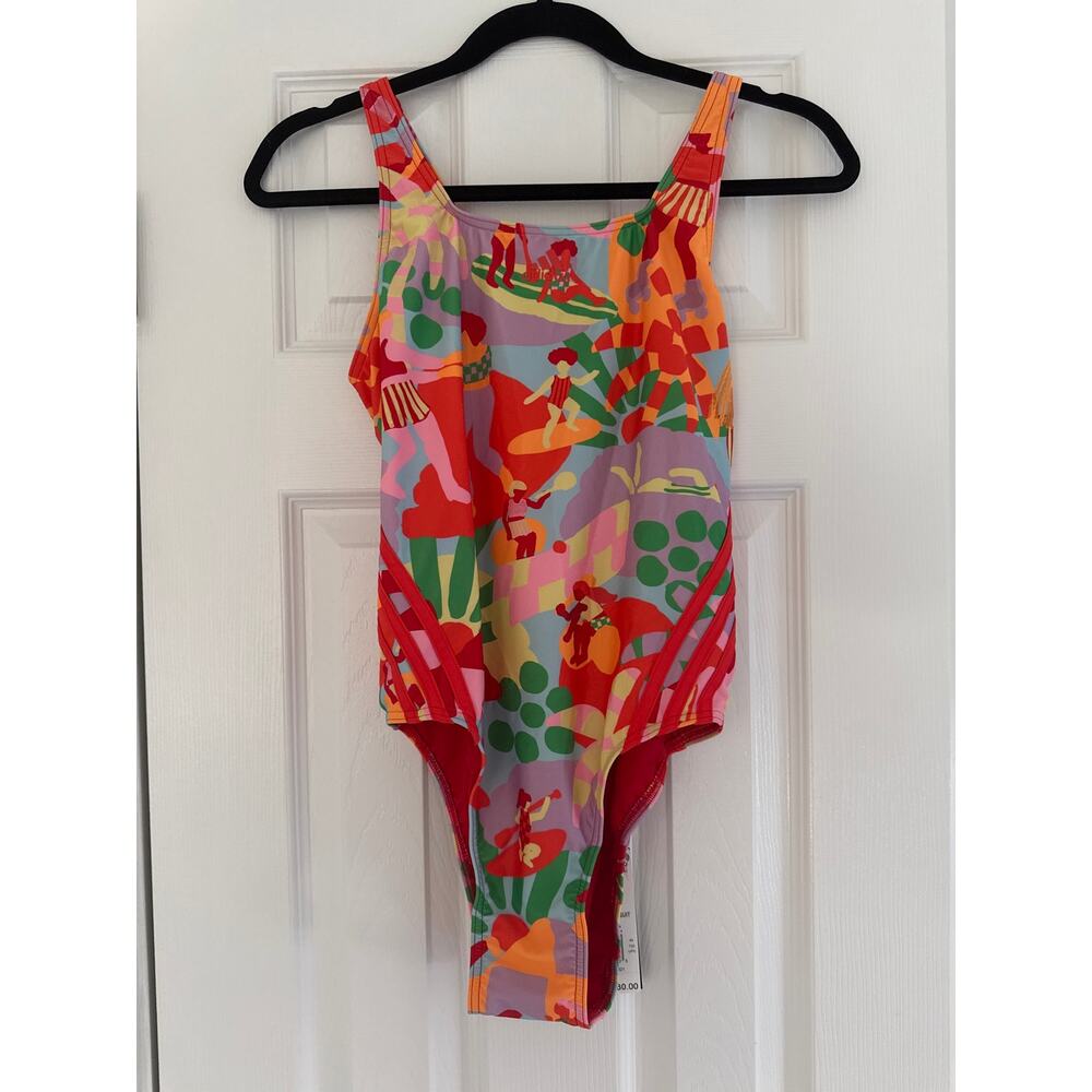 Adidas x Farm Rio NWT One Piece Swimsuit Size 14 Tropical Abstract Print